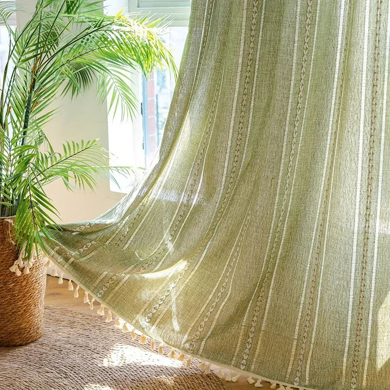 Rideau occultant bohème vert sauge jacquard, 1 panneau
