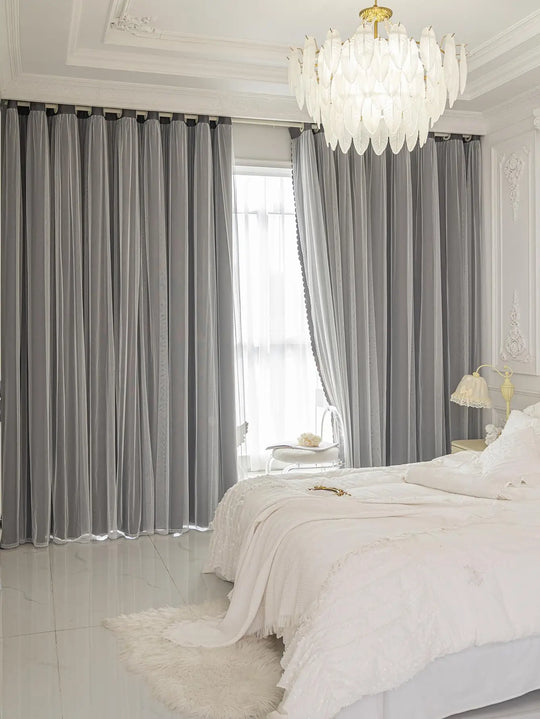 Rideau gris double couche personnalisable et tamisant