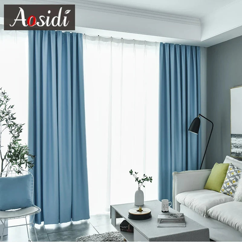 Rideau occultant bleu ciel moderne pour salon et chambre