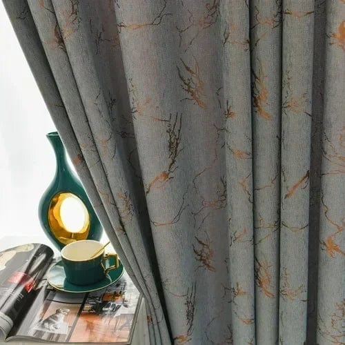 Rideau occultant gris en velours vintage à dorures