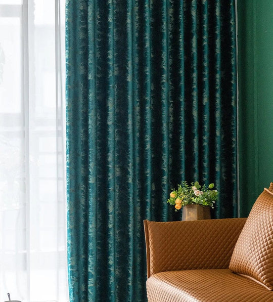 Rideau occultant vert en velours vintage pour salon