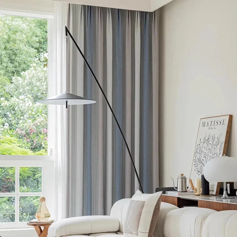 Rideau thermique marine, gris et blanc sur mesure