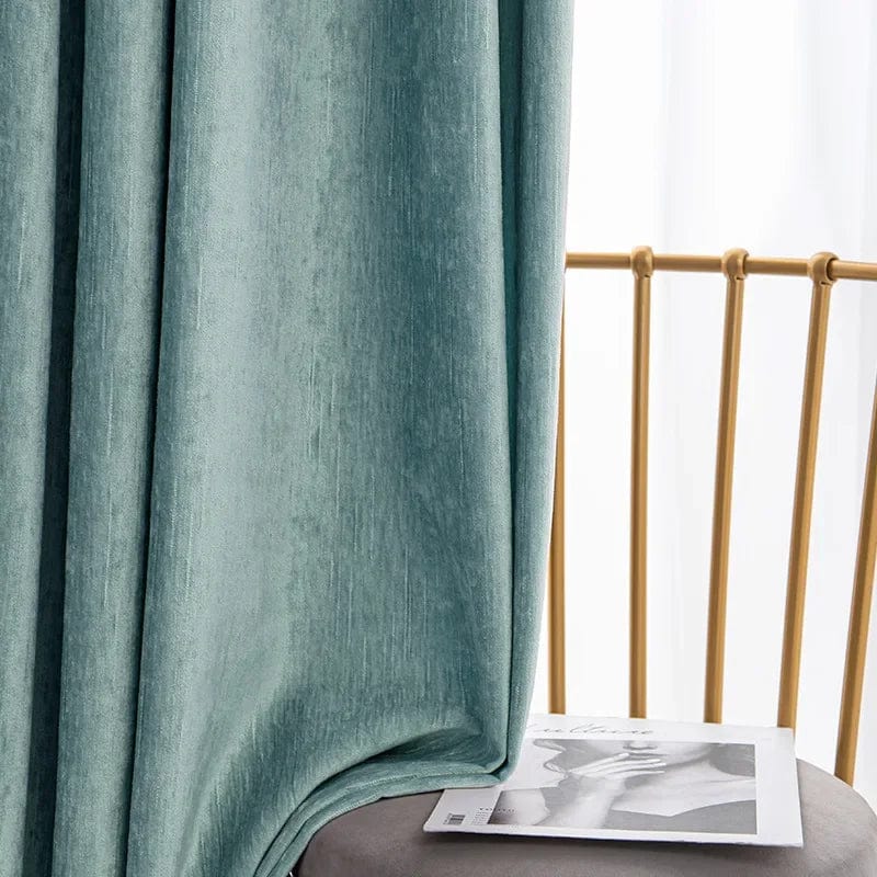 Rideau occultant en velours bleu, sur mesure
