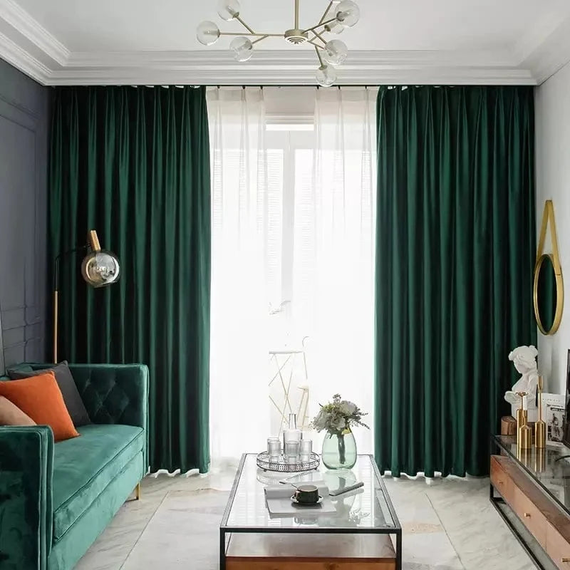 Rideau en velours vert occultant avec finitions au choix